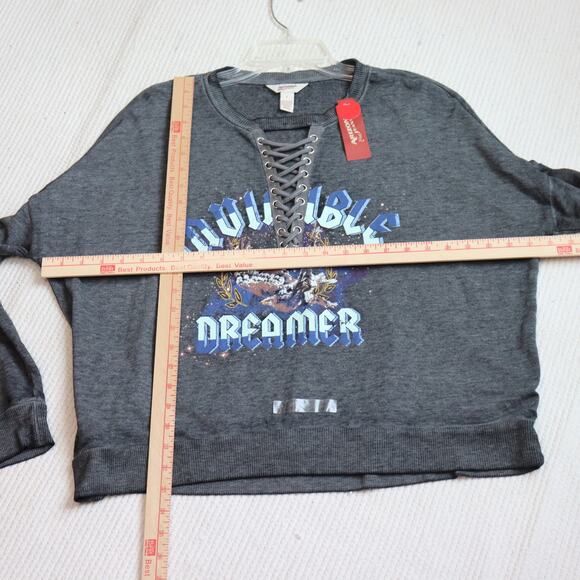 NWT Arizona Jean Co. Lace-Up Graphic Sweatshirt L “Invincible Dreamer” Pullover - Picture 3 of 6